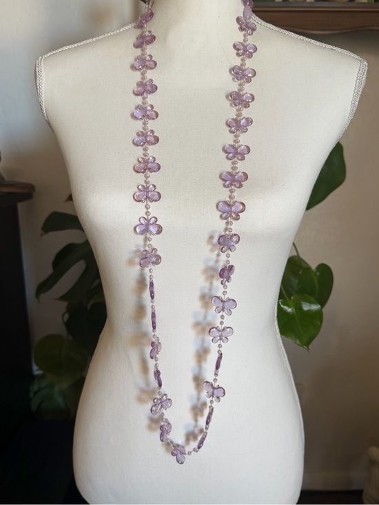 Vintage Jewelry - Vintage Butler & Wilson Lavender Crystal Butterfly Bead Long Necklace